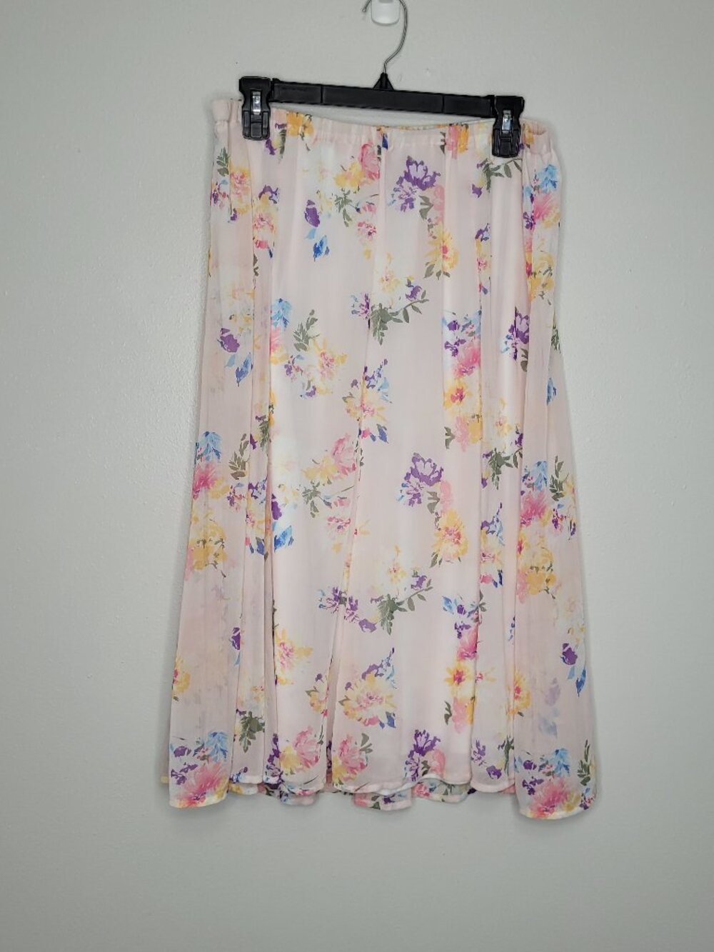 CJ Banks light pink floral elastic waist girlie midi skirt size 0x